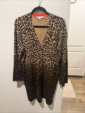 Chico's Leopard-Print Long Sleeve Dress in Brown and Black